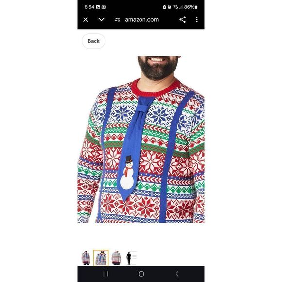 Large Blizzard Bay Mens Ugly Christmas Holiday Sweater Knit Pullover Tie Snowman - Picture 2 of 7